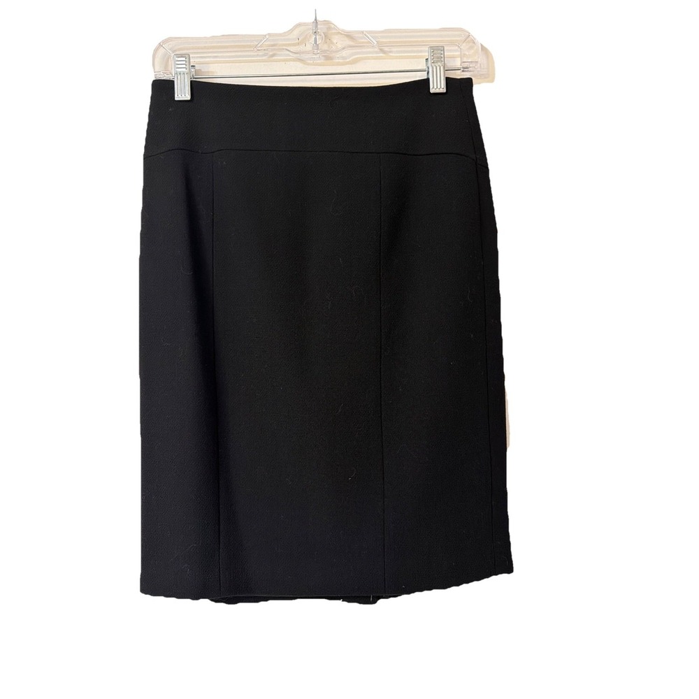 Ann Taylor Skirt Black Straight 100% Wool Stretchy Slit‎ Corpcore Sz 0P Preppy